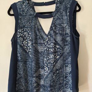 BCBG Max Azria blue double V neck blouse